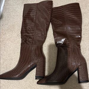 Lulu's Chocolate Croc-Embossed Heeled Boots